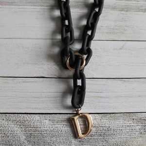Black Plastic "D" Initial Chain Necklace